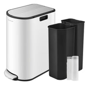 Double Kitchen Recycling Bin 30L and 20L in White and Silver Space Saving Design by Songmics