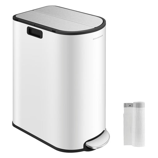 Double Kitchen Recycling Bin 30L and 20L in White and Silver Space Saving Design by Songmics