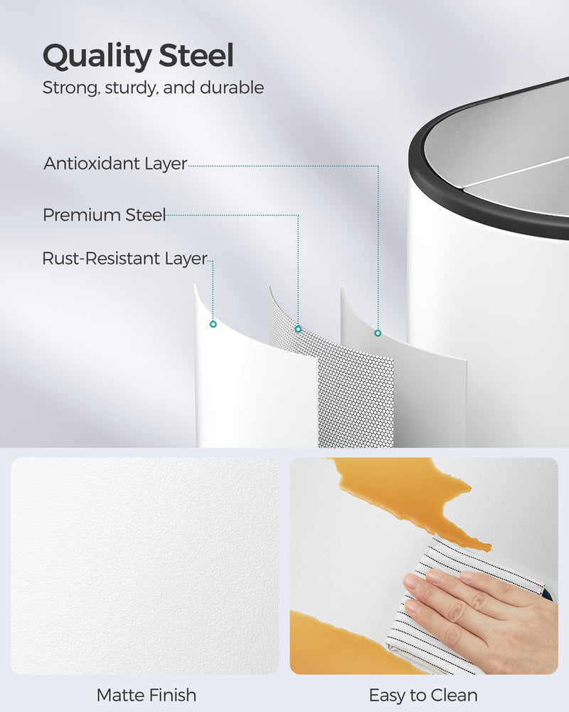 Double Kitchen Recycling Bin 30L and 20L in White and Silver Space Saving Design by Songmics