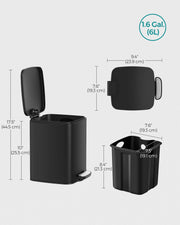 6L Small Rubbish Bin with Lid Compact Waste Container for Bathroom or Office by Songmics