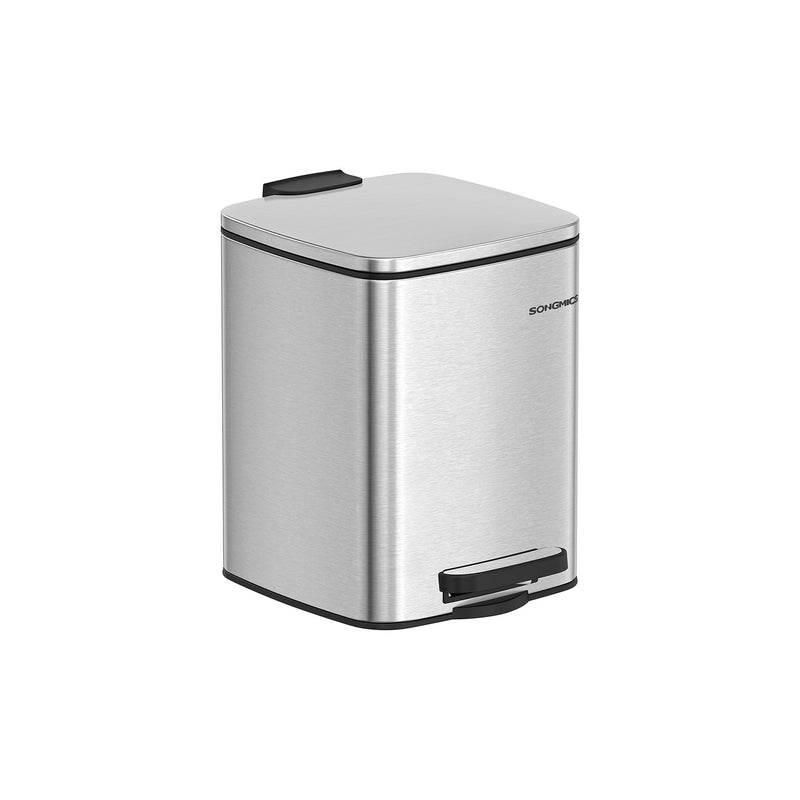 6L Pedal Bin Metallic Silver Space Saving Design Ideal for Bathrooms and Toilets by Songmics