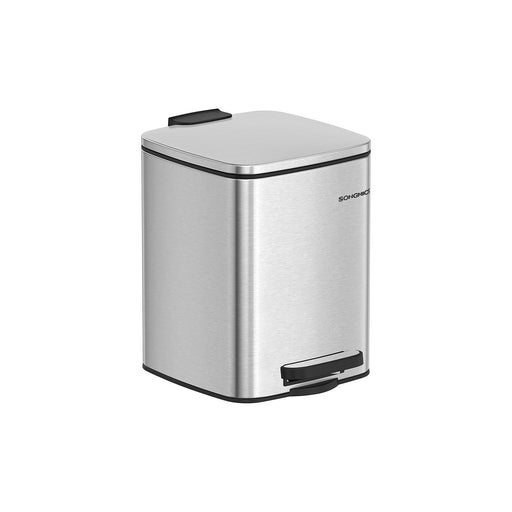 6L Pedal Bin Metallic Silver Space Saving Design Ideal for Bathrooms and Toilets by Songmics