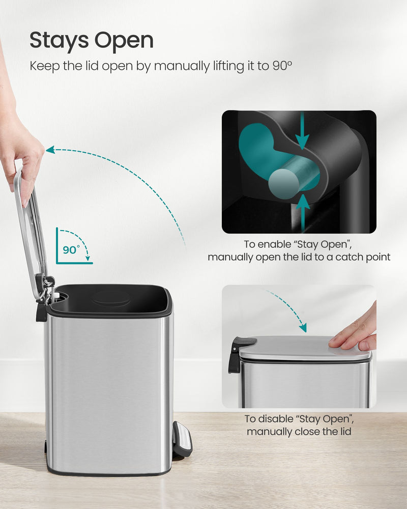 6L Pedal Bin Metallic Silver Space Saving Design Ideal for Bathrooms and Toilets by Songmics