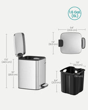 6L Pedal Bin Metallic Silver Space Saving Design Ideal for Bathrooms and Toilets by Songmics