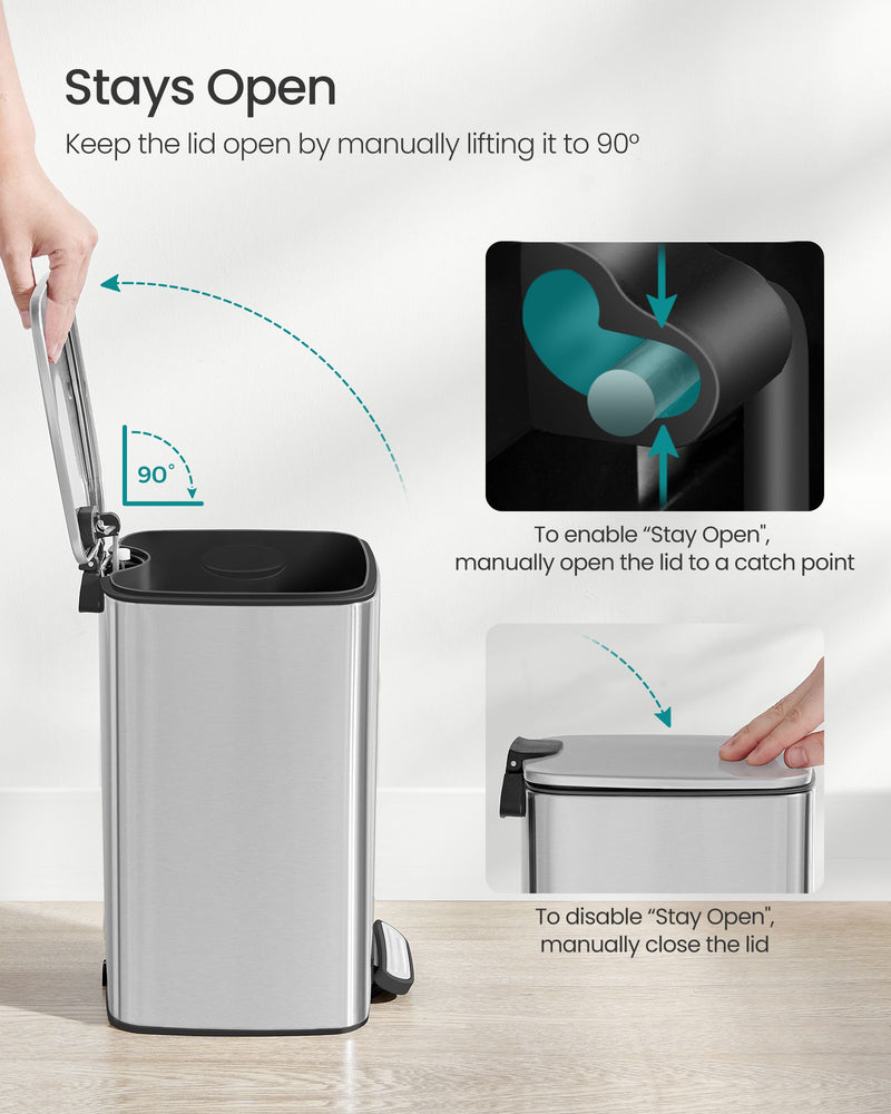 8L Pedal Bin in Metallic Silver Space Saving Rubbish Bin for Bathroom or Kitchen by Songmics