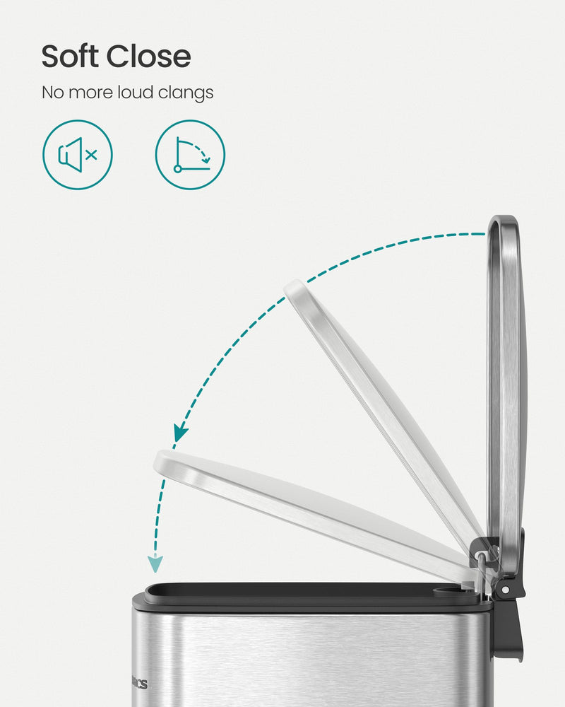 8L Pedal Bin in Metallic Silver Space Saving Rubbish Bin for Bathroom or Kitchen by Songmics