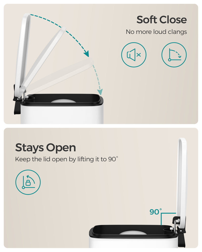 Slim Pedal Bin for Small Bathrooms and Tight Spaces with Soft Close Lid by Songmics