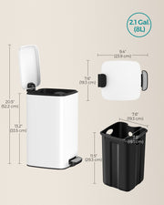 Slim Pedal Bin for Small Bathrooms and Tight Spaces with Soft Close Lid by Songmics
