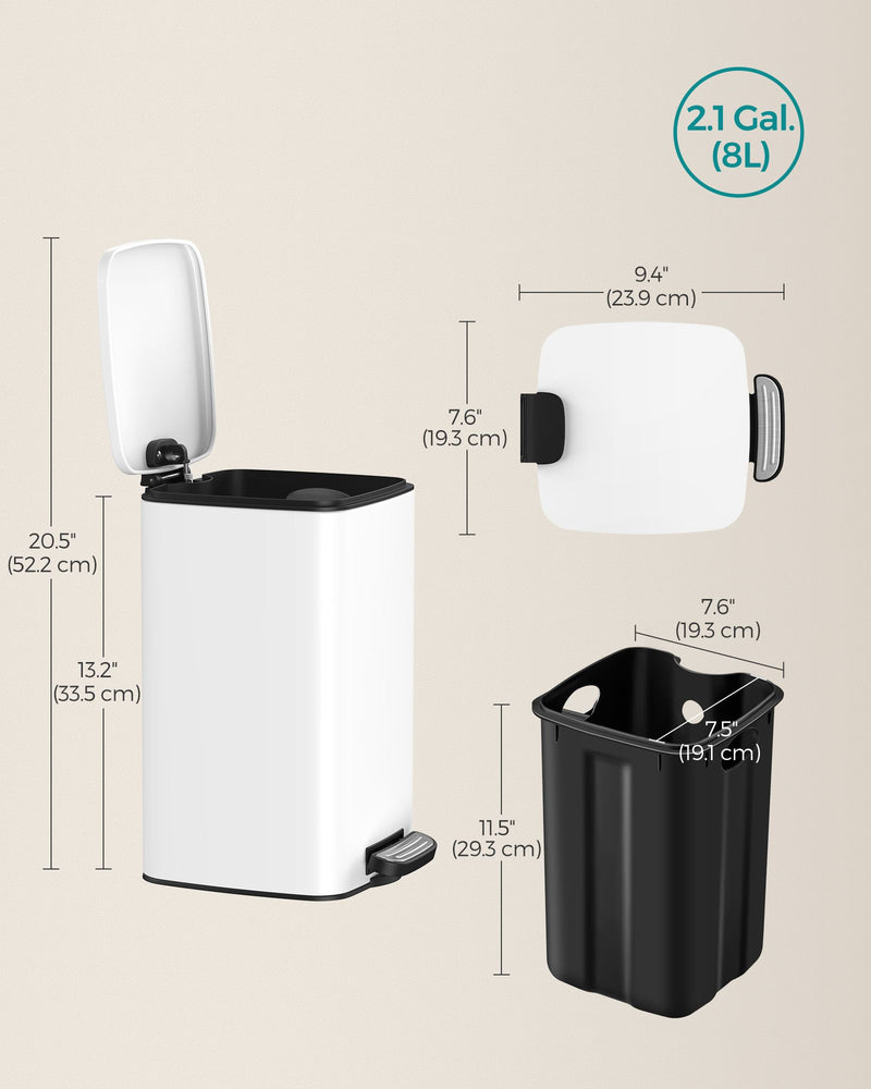 Slim Pedal Bin for Small Bathrooms and Tight Spaces with Soft Close Lid by Songmics