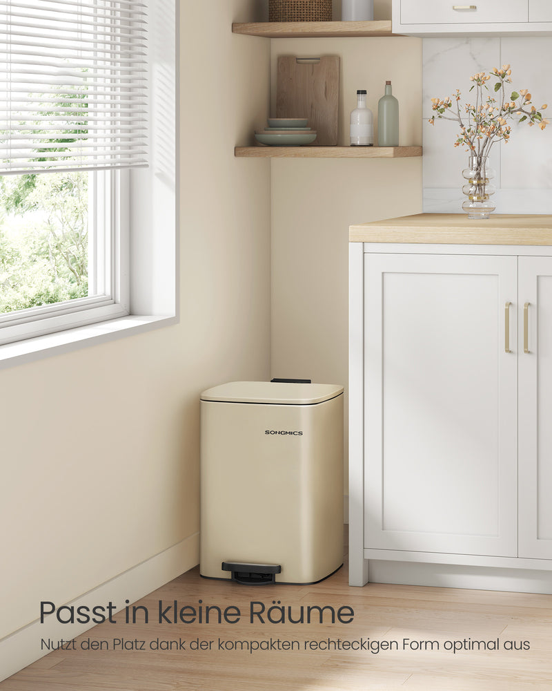 20L Steel Pedal Bin with Removable Inner Bucket in Sand Beige for Kitchen by Songmics