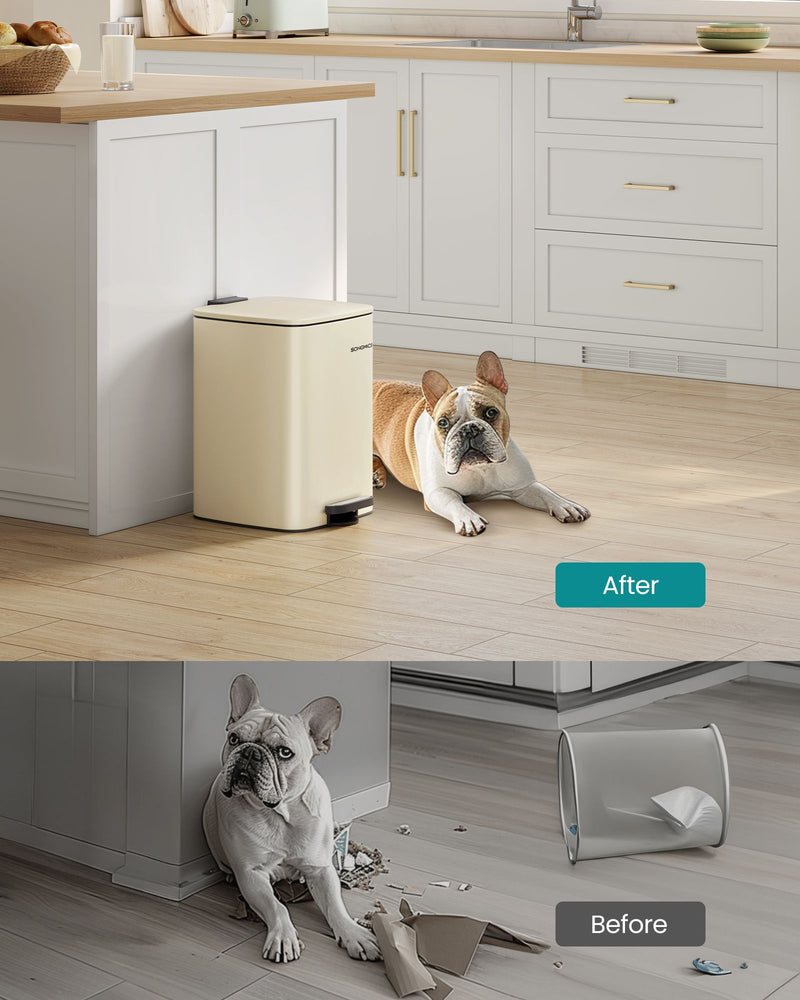 20L Steel Pedal Bin with Removable Inner Bucket in Sand Beige for Kitchen by Songmics