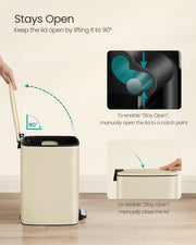 20L Steel Pedal Bin with Removable Inner Bucket in Sand Beige for Kitchen by Songmics