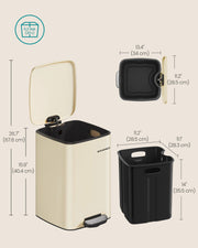 20L Steel Pedal Bin with Removable Inner Bucket in Sand Beige for Kitchen by Songmics