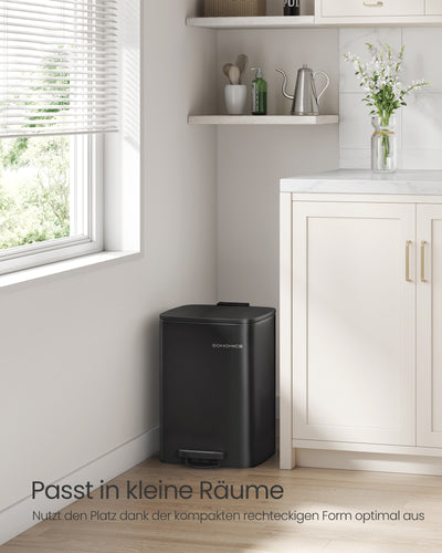 20L Black Steel Kitchen Pedal Bin with Removable Inner Bucket for Rubbish by Songmics
