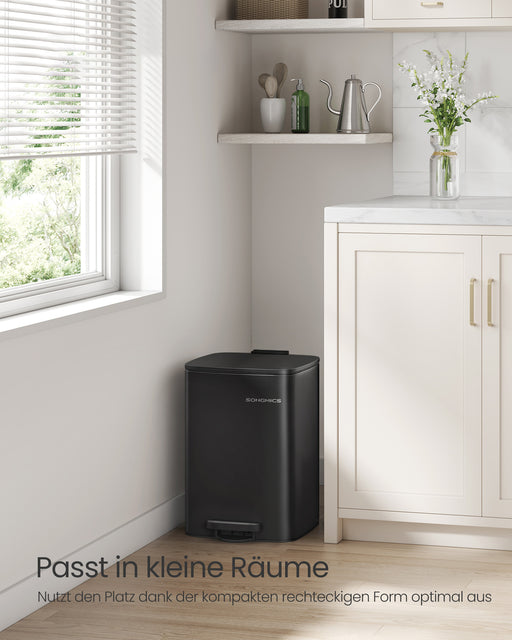20L Black Steel Kitchen Pedal Bin with Removable Inner Bucket for Rubbish by Songmics