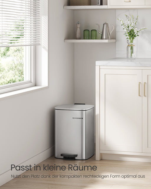 20L Steel Kitchen Bin with Removable Inner Bucket in Metallic Silver by Songmics