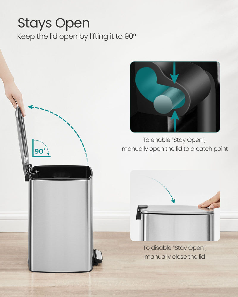 20L Steel Kitchen Bin with Removable Inner Bucket in Metallic Silver by Songmics