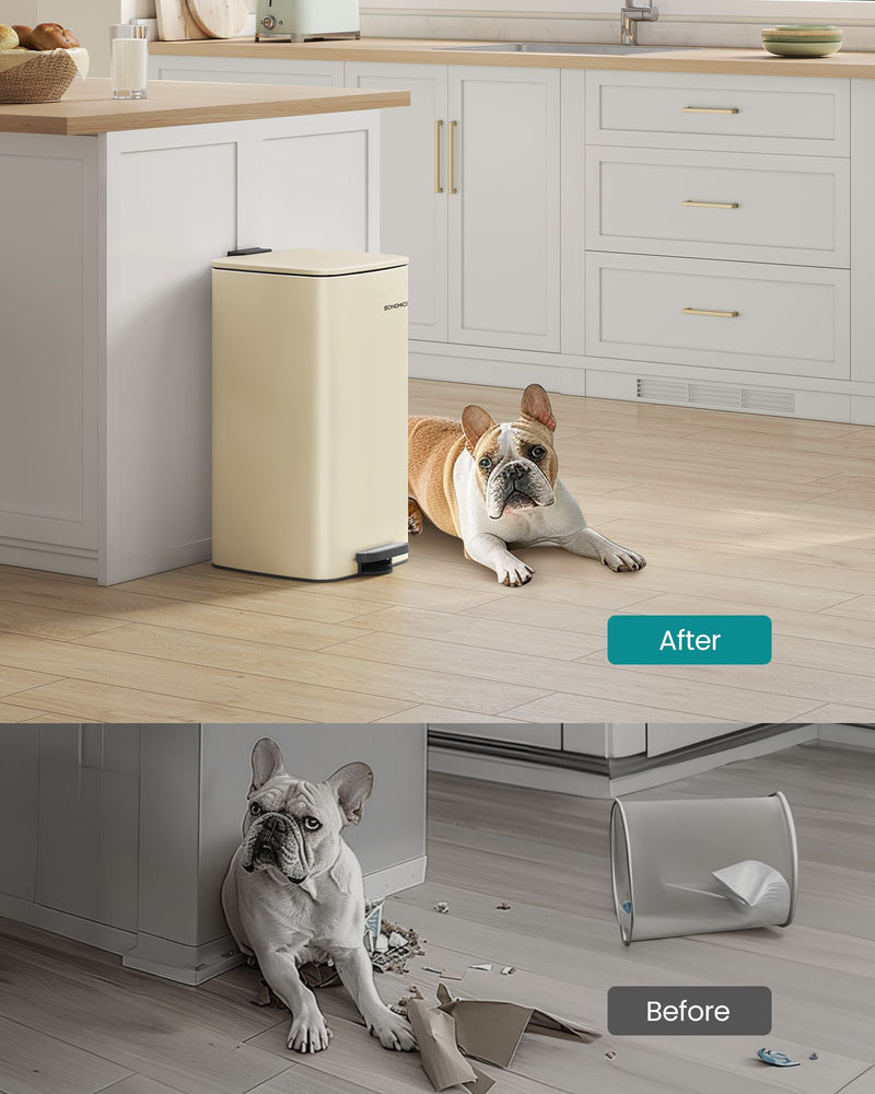 30 Litre Steel Pedal Bin with Removable Inner Bucket in Sand Beige for Kitchen by Songmics