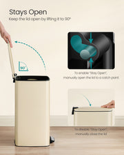 30 Litre Steel Pedal Bin with Removable Inner Bucket in Sand Beige for Kitchen by Songmics