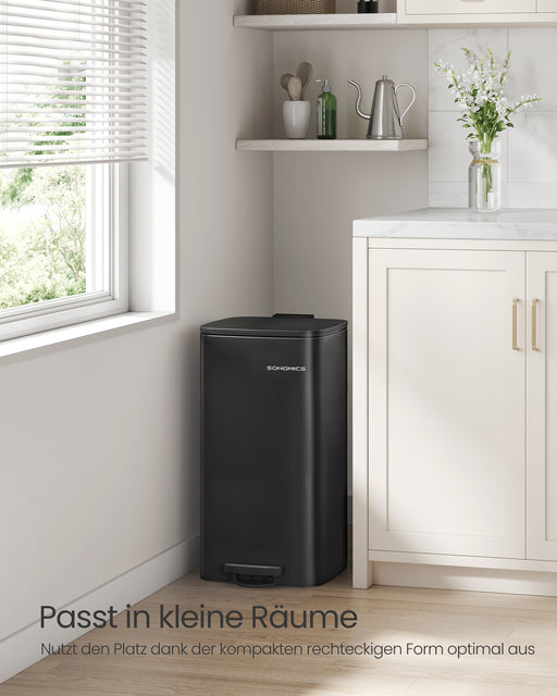 30L Black Steel Pedal Bin with Removable Inner Bucket for Kitchen Waste by Songmics
