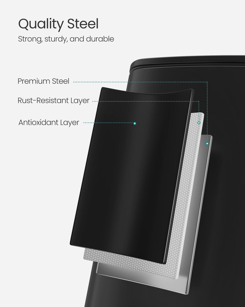30L Black Steel Pedal Bin with Removable Inner Bucket for Kitchen Waste by Songmics