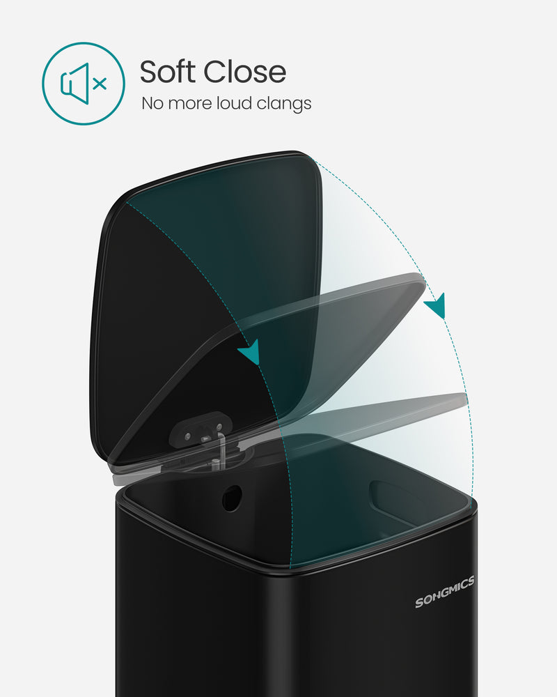 30L Black Steel Pedal Bin with Removable Inner Bucket for Kitchen Waste by Songmics