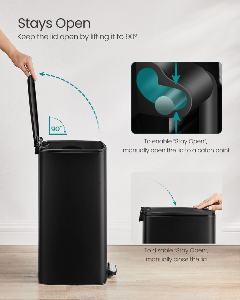 30L Black Steel Pedal Bin with Removable Inner Bucket for Kitchen Waste by Songmics
