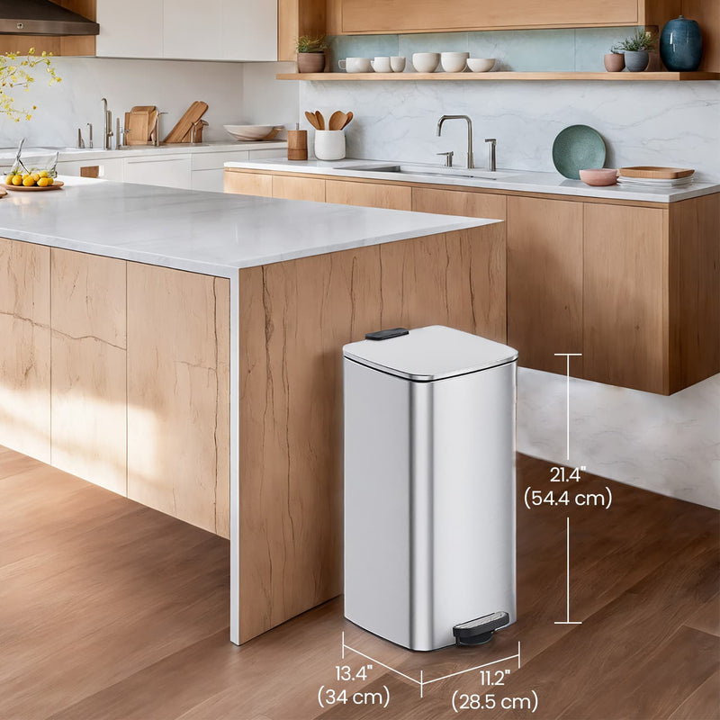 8 Litre Stainless Steel Kitchen Bin with Soft Close Lid and Pedal by Songmics