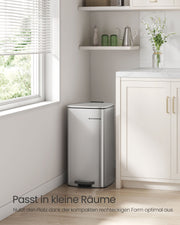 30L Metallic Silver Steel Kitchen Bin with Removable Inner Bucket by Songmics