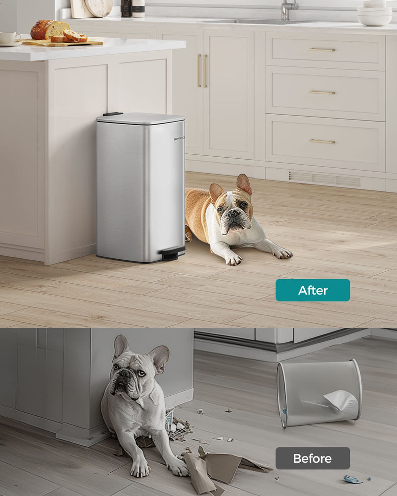 30L Metallic Silver Steel Kitchen Bin with Removable Inner Bucket by Songmics