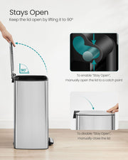 30L Metallic Silver Steel Kitchen Bin with Removable Inner Bucket by Songmics