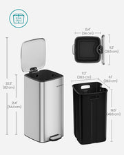 30L Metallic Silver Steel Kitchen Bin with Removable Inner Bucket by Songmics