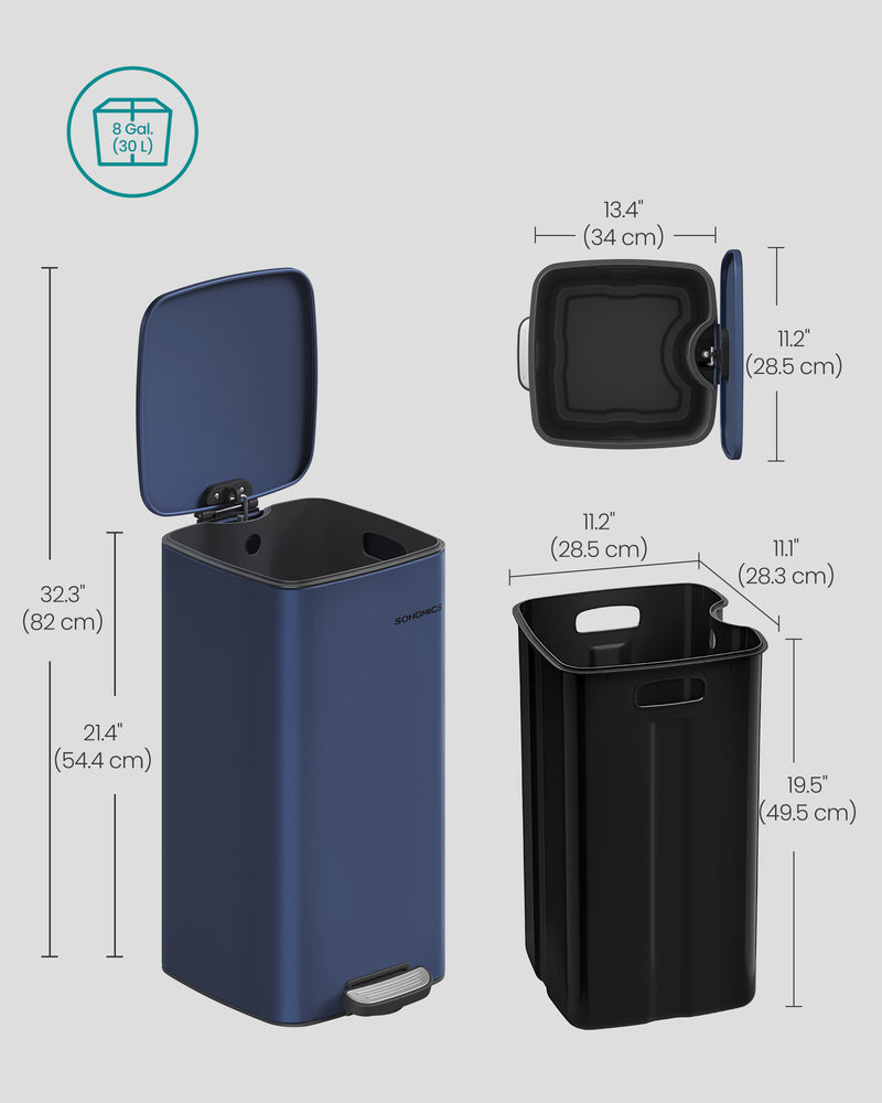 30 Litre Midnight Blue Steel Kitchen Bin with Removable Inner Bucket by Songmics