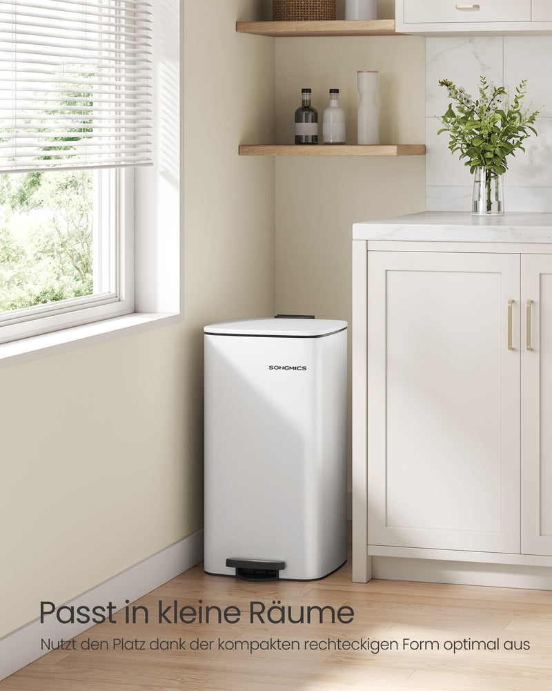 30 Litre Steel Kitchen Bin in Cloud White with Removable Inner Bucket by Songmics