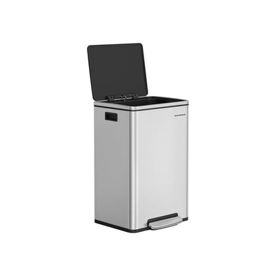 50L Stainless Steel Kitchen Bin with 15 Free Bin Bags for Rubbish Waste Silver by Songmics