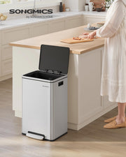 50L Stainless Steel Kitchen Bin with 15 Free Bin Bags for Rubbish Waste Silver by Songmics