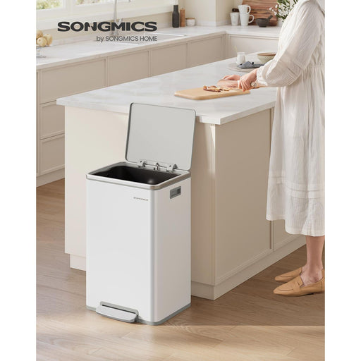 50L Kitchen Bin in Cloud White Stainless Steel with 15 Free Bin Bags by Songmics
