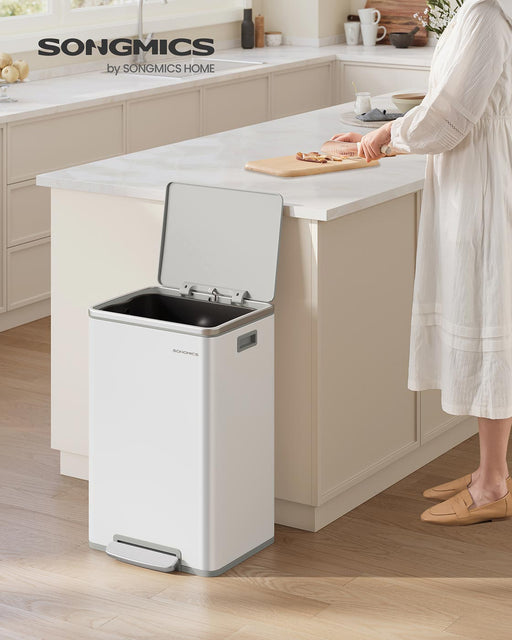 50L Kitchen Bin in Cloud White Stainless Steel with 15 Free Bin Bags by Songmics