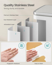 50L Kitchen Bin in Cloud White Stainless Steel with 15 Free Bin Bags by Songmics