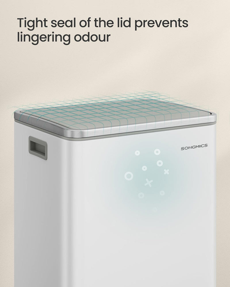 50L Kitchen Bin in Cloud White Stainless Steel with 15 Free Bin Bags by Songmics