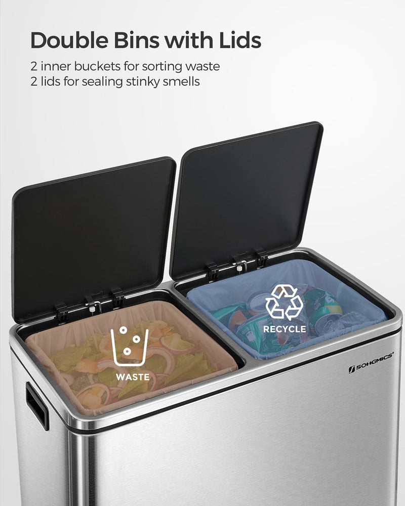 Open double bin showing separate waste and recycling compartments