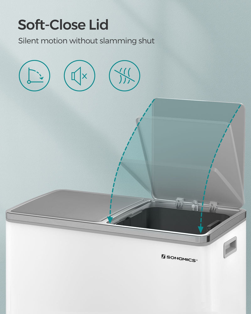 Removable inner buckets with metal handles for the white double bin