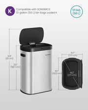 Motion Sensor Kitchen Bin with Automatic Touch Free Opening and Soft Close Lid by Songmics
