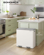 Pedal bin with both lids open showing the two 40L compartments