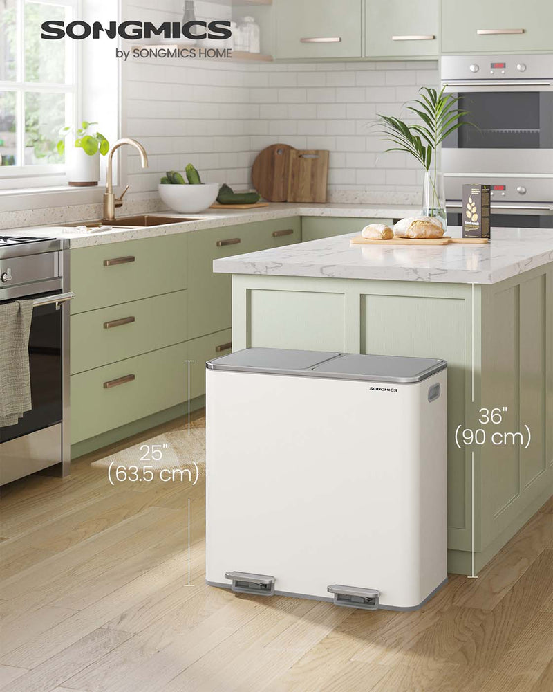 Pedal bin with both lids open showing the two 40L compartments