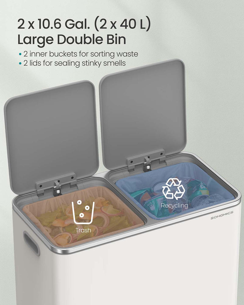 Close-up of the dual foot pedals on the recycling bin