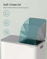 Dimensions diagram of the Songmics dual compartment pedal bin