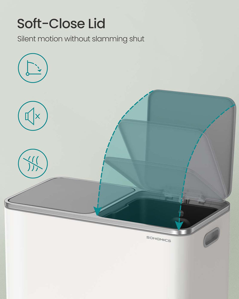 Dimensions diagram of the Songmics dual compartment pedal bin