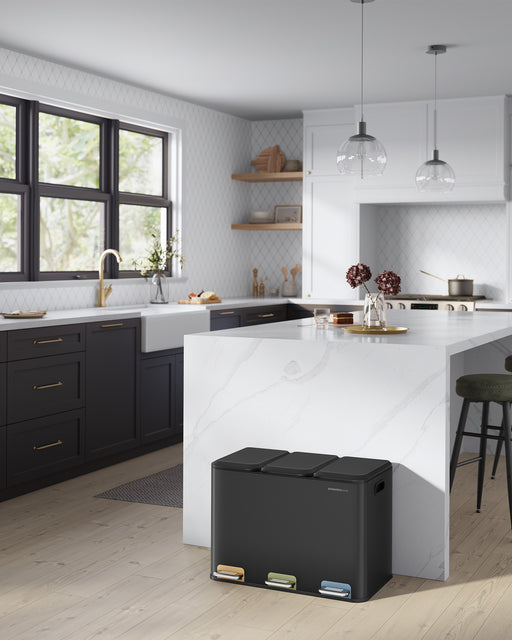 Triple Kitchen Bin with Colour Coded Pedals 3 x 18L in Black for Waste Recycling by Songmics Home