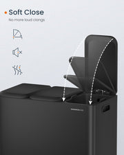 Triple Kitchen Bin with Colour Coded Pedals 3 x 18L in Black for Waste Recycling by Songmics Home
